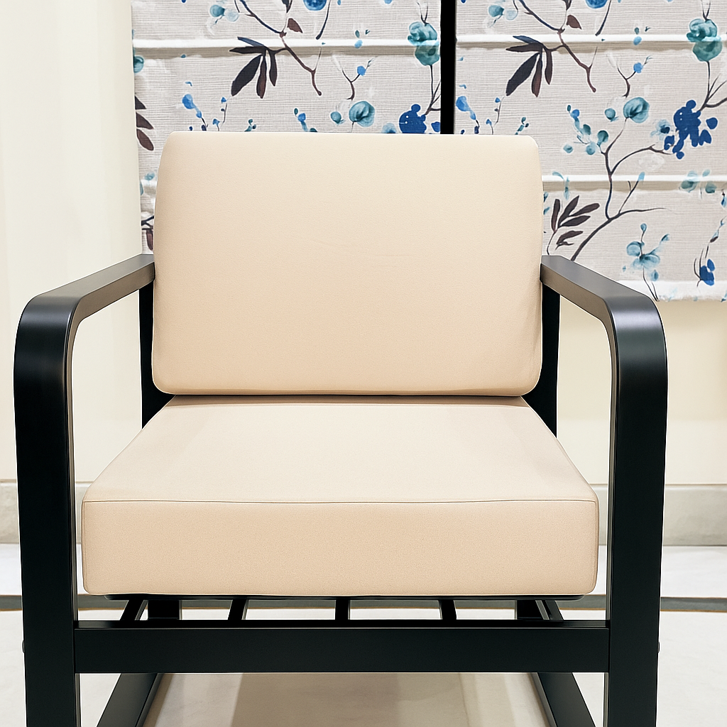 Handcrafted Wrought Iron Chair with Ivory Beige Cushion | Powder-Coated Premium Finish