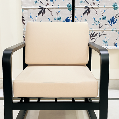 Handcrafted Wrought Iron Chair with Ivory Beige Cushion | Powder-Coated Premium Finish