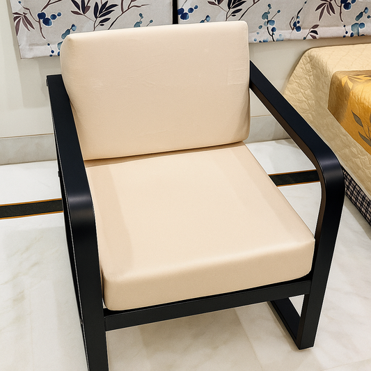 Handcrafted Wrought Iron Chair with Ivory Beige Cushion | Powder-Coated Premium Finish