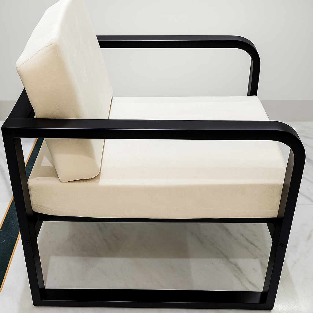 Handcrafted Wrought Iron Chair with Ivory Beige Cushion | Powder-Coated Premium Finish