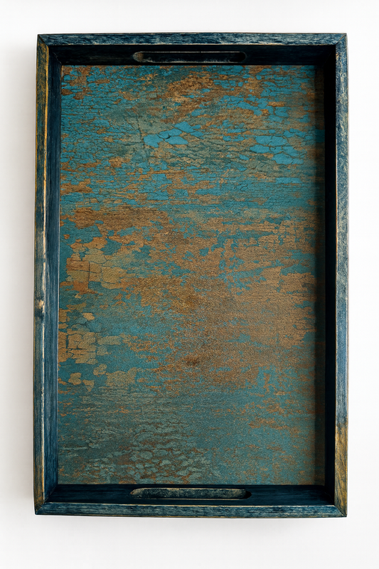 Premium Large Wooden Serving Tray – Elegant Multipurpose Tray for Kitchen & Dining-Aqua Green (16X10 Inches)