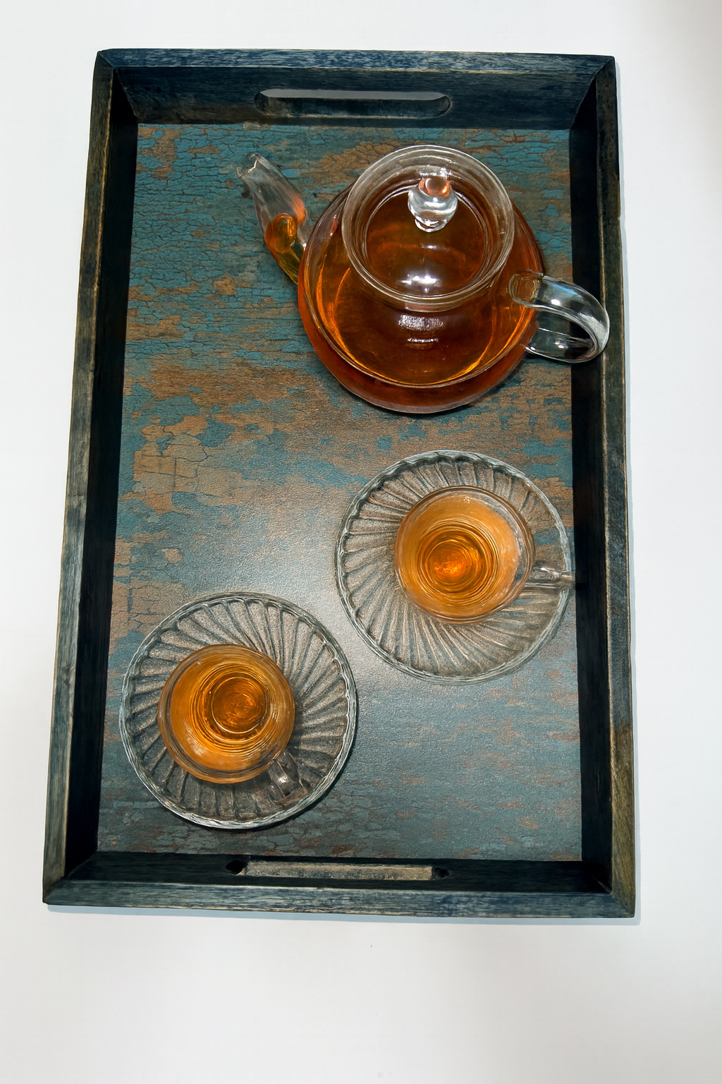 Premium Large Wooden Serving Tray – Elegant Multipurpose Tray for Kitchen & Dining-Aqua Green (16X10 Inches)