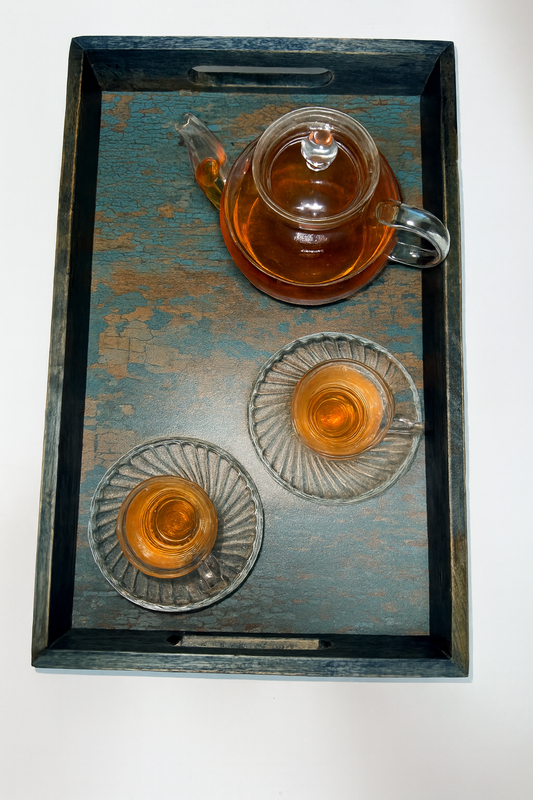 Premium Large Wooden Serving Tray – Elegant Multipurpose Tray for Kitchen & Dining-Aqua Green (16X10 Inches)