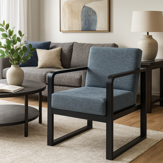 Handcrafted Wrought Iron Lounge Chair with Grey Plush Cushion – Premium Powder-Coated Finish