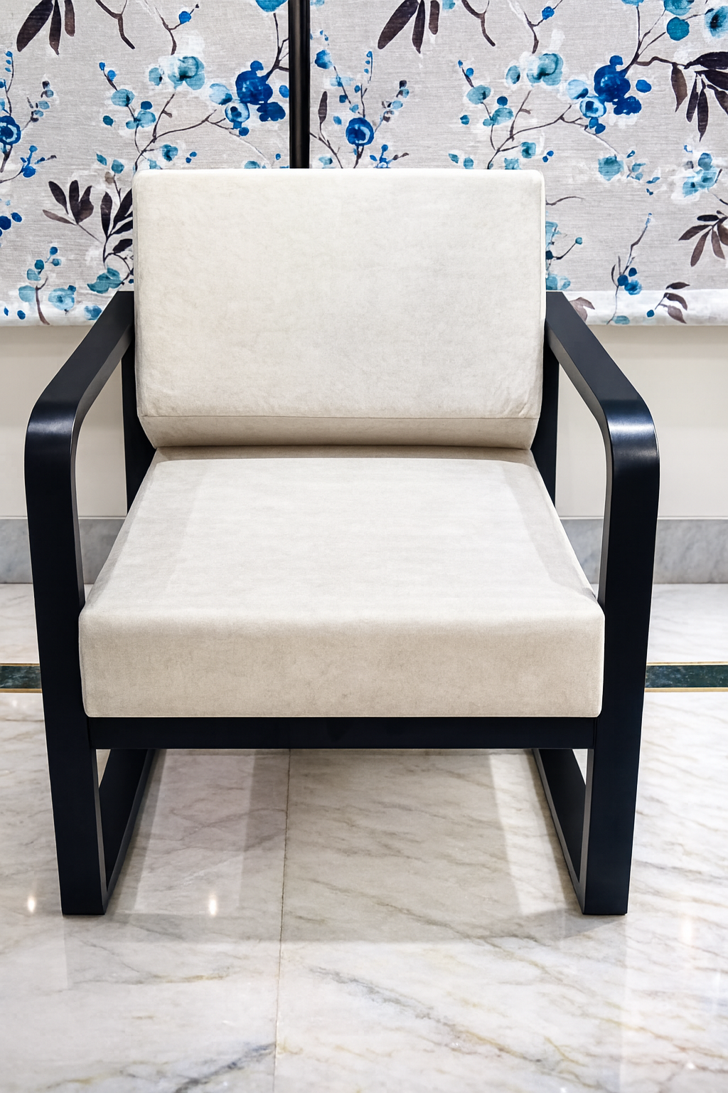 Handcrafted Wrought Iron Chair with Ivory Stone Cushions – Powder-Coated Premium Finish