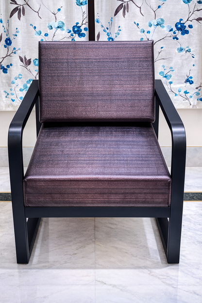 Handcrafted Wrought Iron Chair with Mahogany Cushions – Powder-Coated Premium Finish