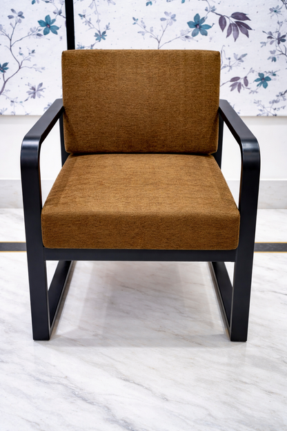 Handcrafted Wrought Iron Chair with Wood Mocha Brown Cushions – Powder-Coated Premium Finish