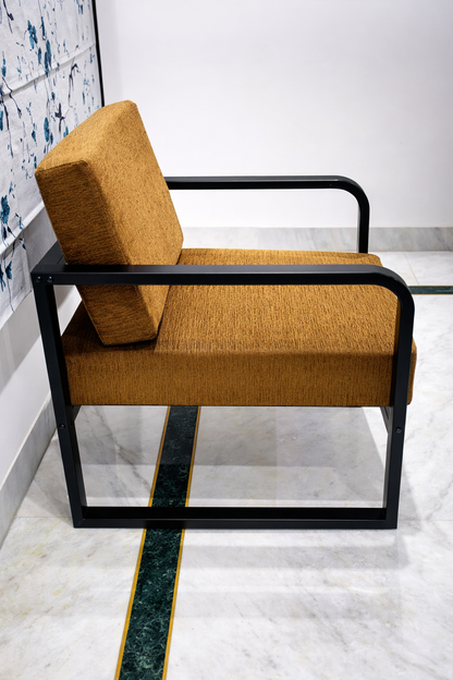 Handcrafted Wrought Iron Chair with Wood Mocha Brown Cushions – Powder-Coated Premium Finish