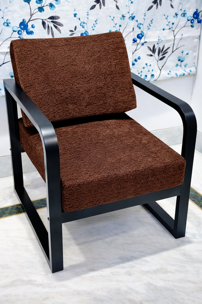 Handcrafted Wrought Iron Chair with Chestnut Brown Cushions – Premium Powder-Coated Finish