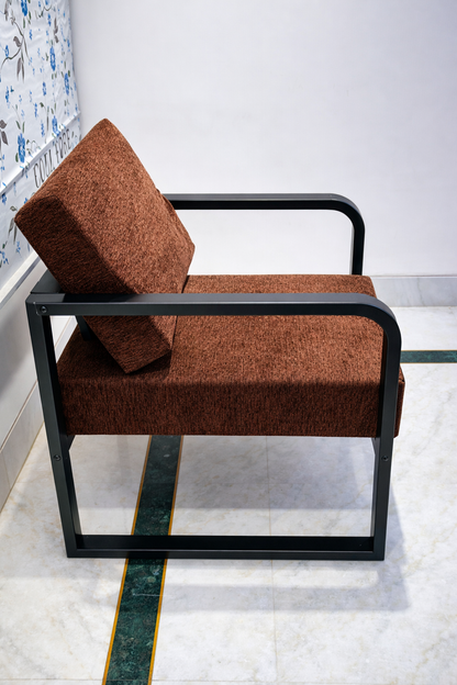 Handcrafted Wrought Iron Chair with Chestnut Brown Cushions – Premium Powder-Coated Finish