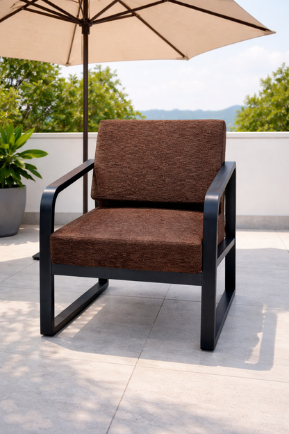Handcrafted Wrought Iron Chair with Chestnut Brown Cushions – Premium Powder-Coated Finish