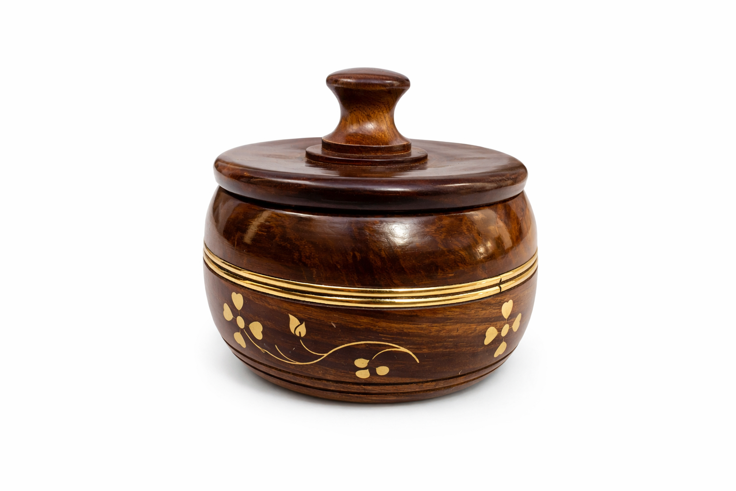 Handcrafted Sheesham Wood Jar Set of 2 – Brass Inlay Design