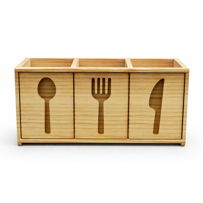 Pinewood Cutlery Holder 10 x 5 Inch | Wooden Kitchen Organizer Stand