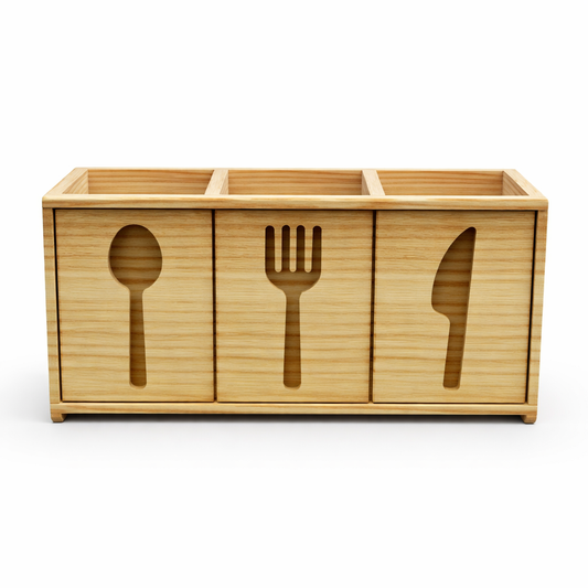 Pinewood Cutlery Holder 10 x 5 Inch | Wooden Kitchen Organizer Stand