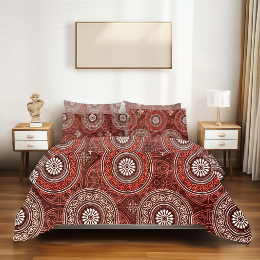 SineCRAFT Creations Double Bed Bedsheets 90X100 Inches 240 TC Glace Cotton King Size with 2 Pillow Covers(Red Geometrical Circles)