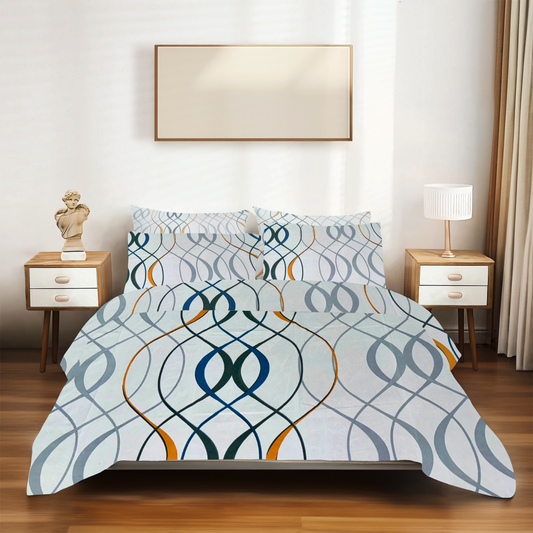 SineCRAFT Creations Double Bed Bedsheets 90X100 Inches 240 TC Glace Cotton King Size with 2 Pillow Covers (Abstract White)