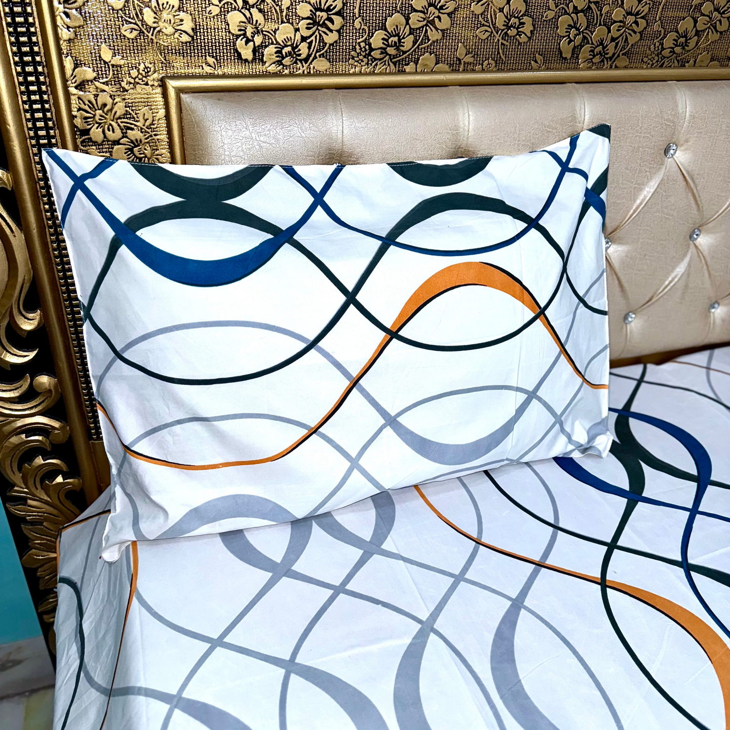 SineCRAFT Creations Double Bed Bedsheets 90X100 Inches 240 TC Glace Cotton King Size with 2 Pillow Covers (Abstract White)