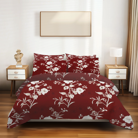 SineCRAFT Creations Double Bed Bedsheets 90X100 Inches 240 TC Glace Cotton King Size with 2 Pillow Covers (Red Rose)