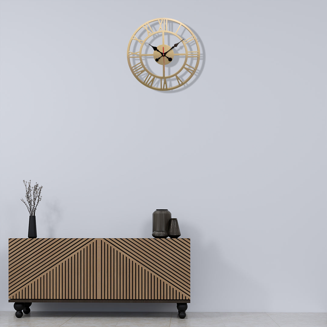 Golden Wooden Wall Clock Morden Design Roman number High Gloss Finish (40cm)
