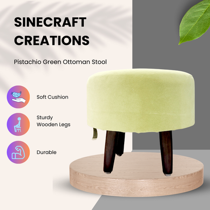 SineCRAFT Creations Ottoman Stool for Living Room - footrest with 4 Wooden Legs 14 Inch Pistachio Green