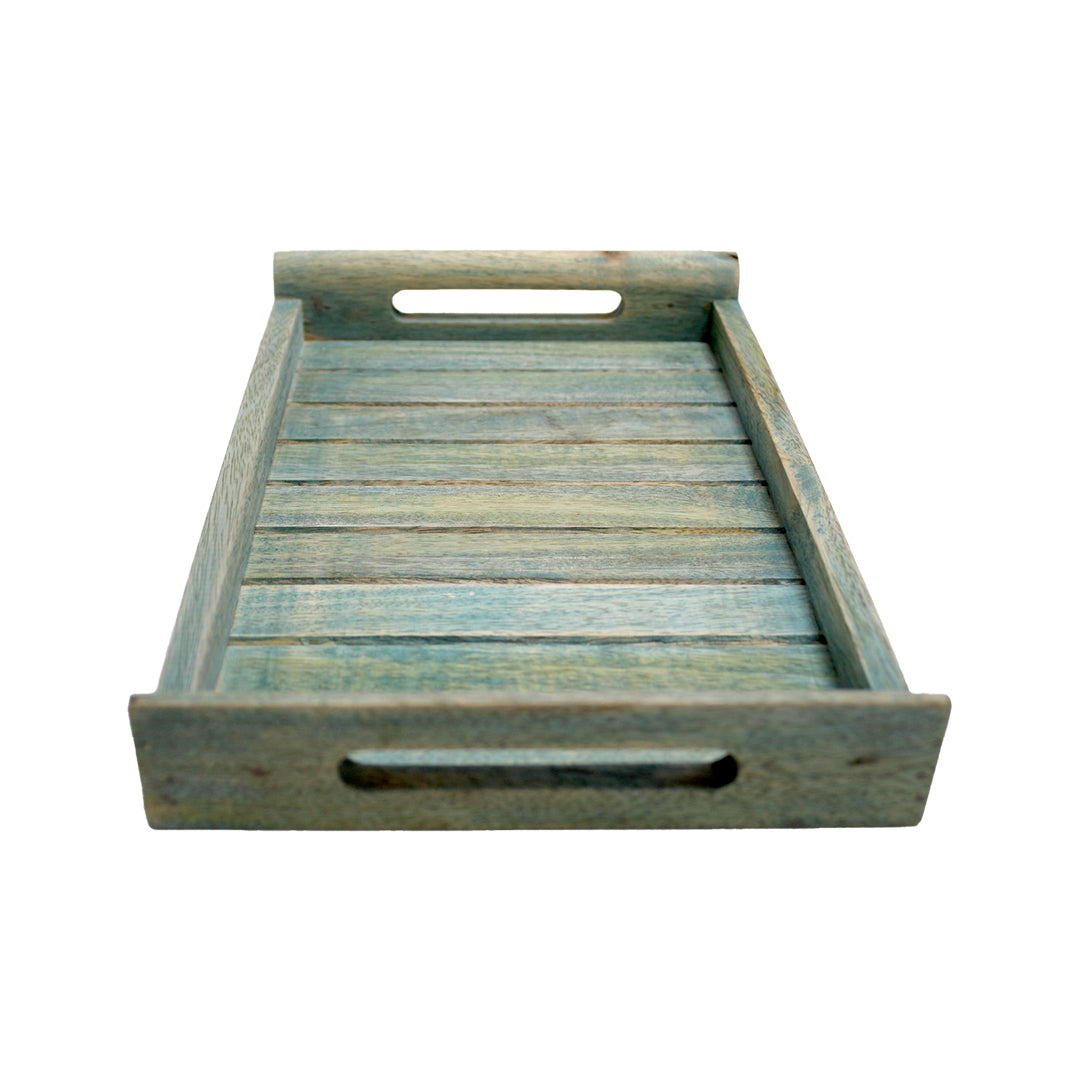 Premium Medium Wooden Serving Tray – Elegant Multipurpose Tray for Kitchen & Dining – Aqua Green(12X8 Inches)