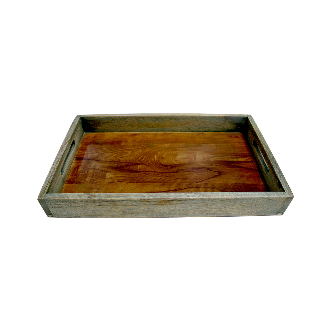 Premium Large Wooden Serving Tray – Elegant Multipurpose Tray for Kitchen & Dining-Aqua Green (16X10 Inches)