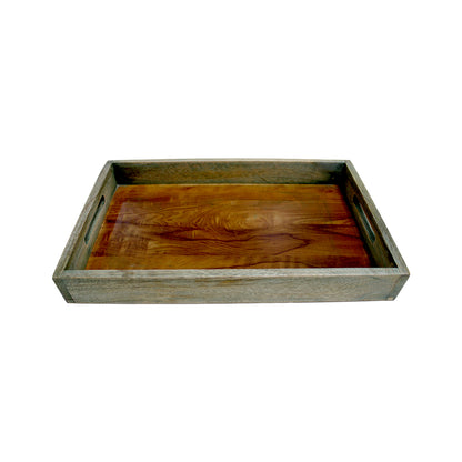 Premium Large Wooden Serving Tray – Elegant Multipurpose Tray for Kitchen & Dining-Aqua Green (16X10 Inches)