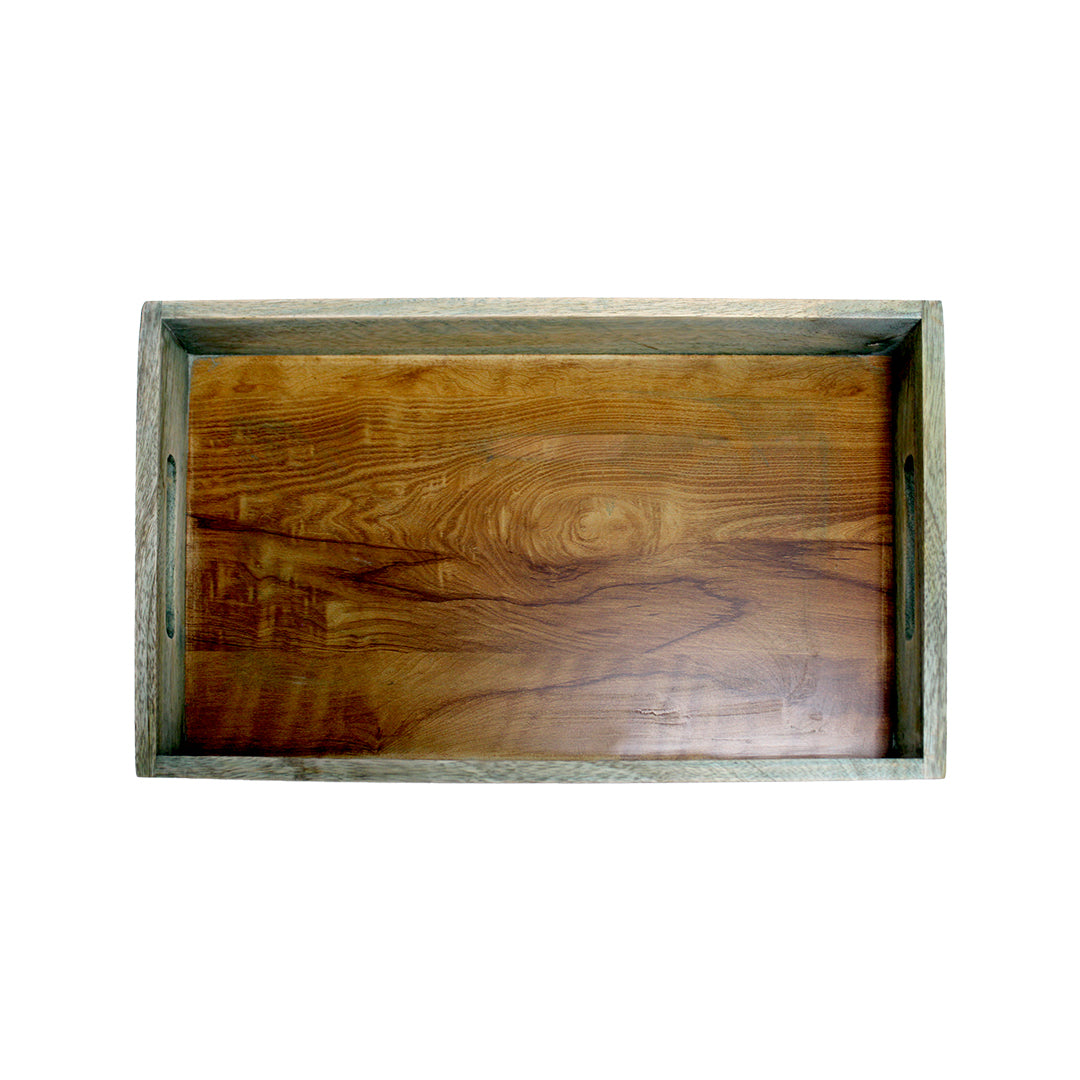 Premium Large Wooden Serving Tray – Elegant Multipurpose Tray for Kitchen & Dining-Aqua Green (16X10 Inches)