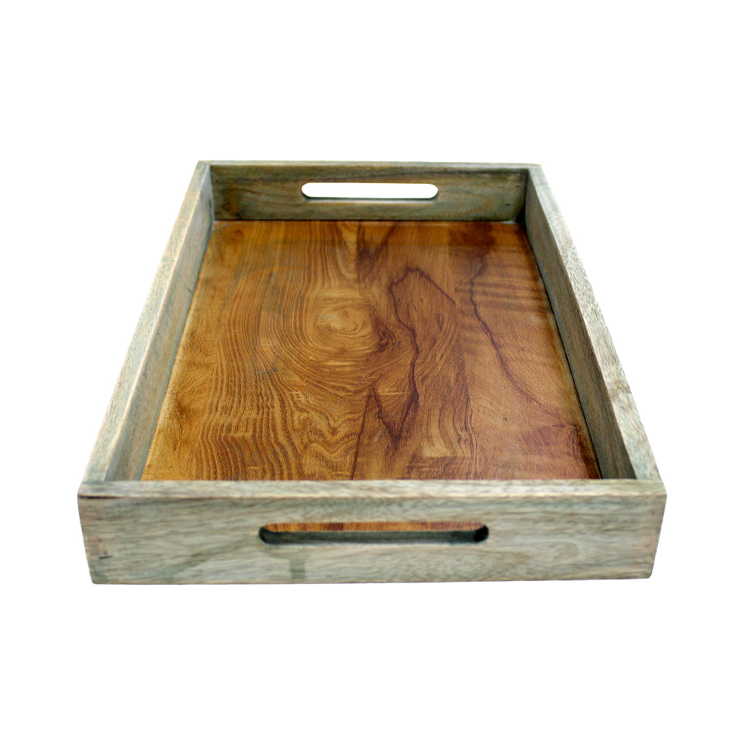 Premium Large Wooden Serving Tray – Elegant Multipurpose Tray for Kitchen & Dining-Aqua Green (16X10 Inches)