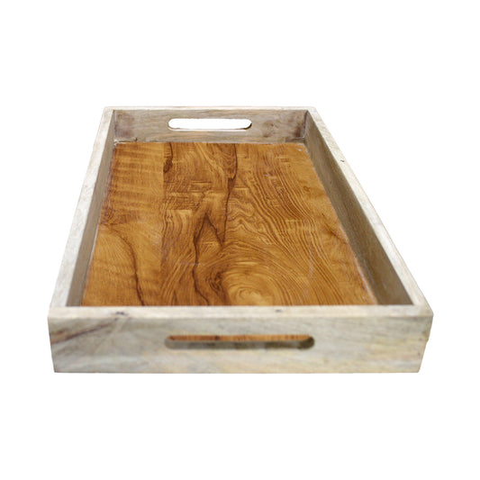 Premium Large Wooden Serving Tray – Pine Wood Finish Multipurpose Tray for Kitchen & Dining(16X10 Inches)