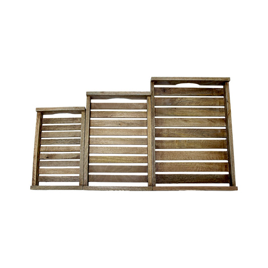 Premium Set of 3 Wooden Serving Trays – Elegant Multipurpose Trays  Classic Wood Finish for Kitchen & Dining