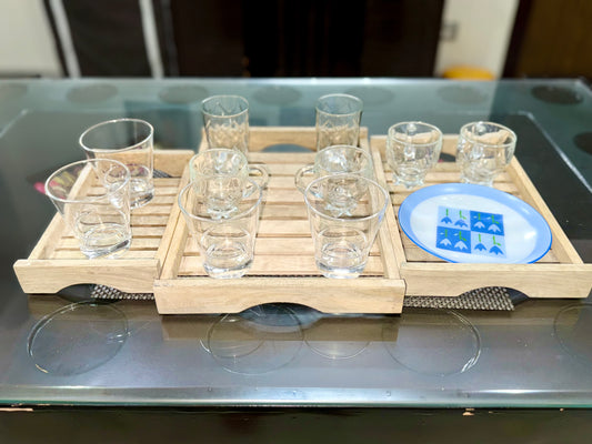 Premium Set of 3 Wooden Serving Trays – Multipurpose Trays in Pine Wood Finish for Kitchen & Dining