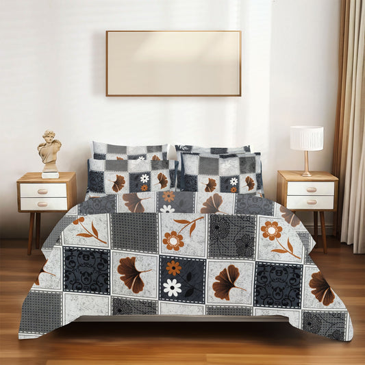 SineCRAFT Creations Double Bed Bedsheets 90X100 Inches 240 TC Glace Cotton King Size with 2 Pillow Covers(Leaf & Floral Pattern)
