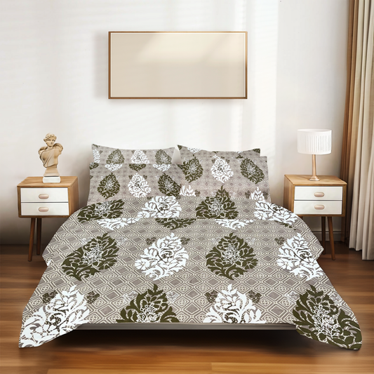 SineCRAFT Creations Double Bed Bedsheets 90X100 Inches 240 TC Glace Cotton King Size with 2 Pillow Covers (Cream Leaf)