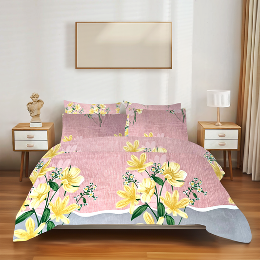 SineCRAFT Creations Super King Size 108X108 Inches Super Soft Glace Cotton Double Bed Bedsheet with 2 Pillow Covers (Pink Floral)