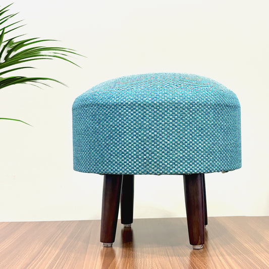 SineCRAFT Creations Ottoman Stool for Living Room - footrest with 4 Wooden Legs 14 Inch Teal Blue