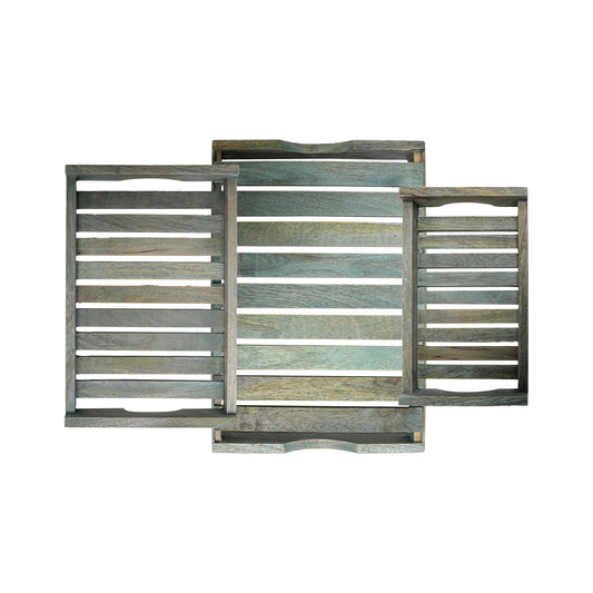 Premium Set of 3 Wooden Serving Trays – Elegant Multipurpose Trays for Kitchen & Dining – Aqua Green