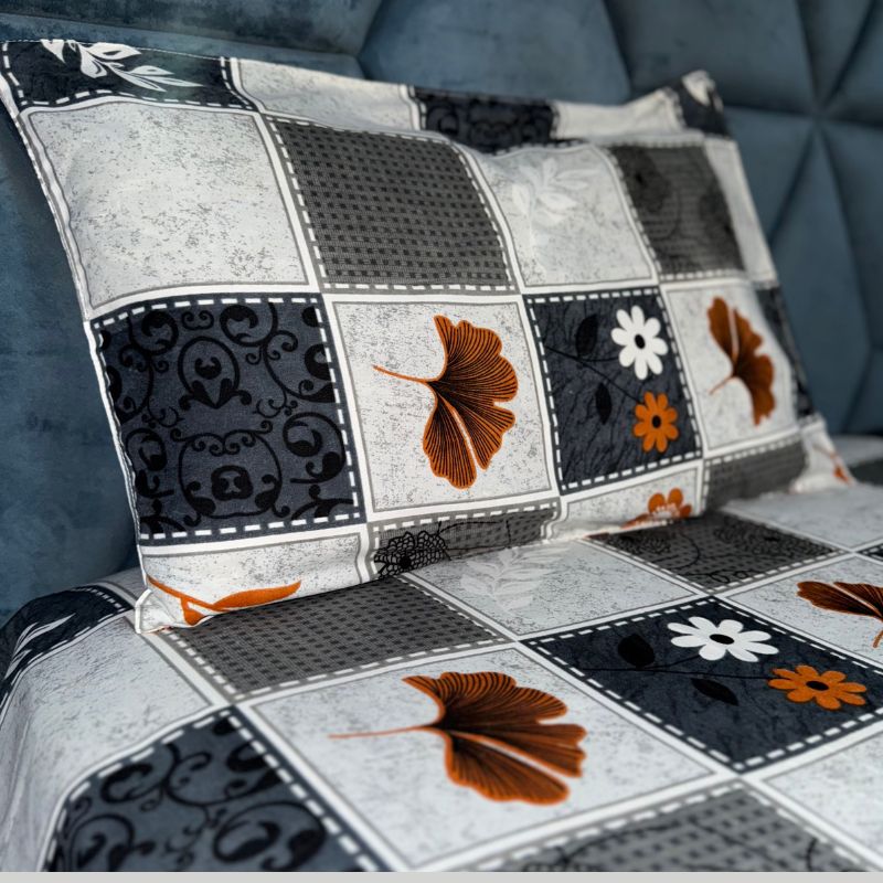 SineCRAFT Creations Double Bed Bedsheets 90X100 Inches 240 TC Glace Cotton King Size with 2 Pillow Covers(Leaf & Floral Pattern)