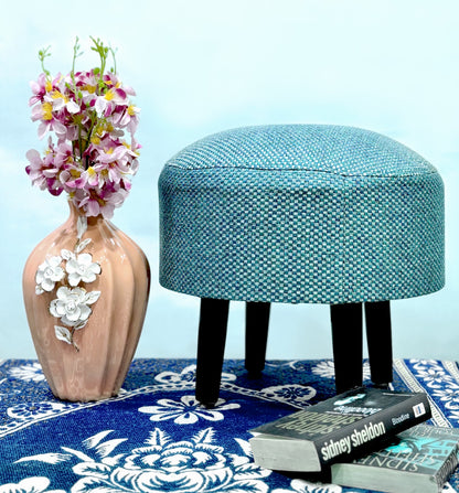 SineCRAFT Creations Ottoman Stool for Living Room - footrest with 4 Wooden Legs 14 Inch Teal Blue